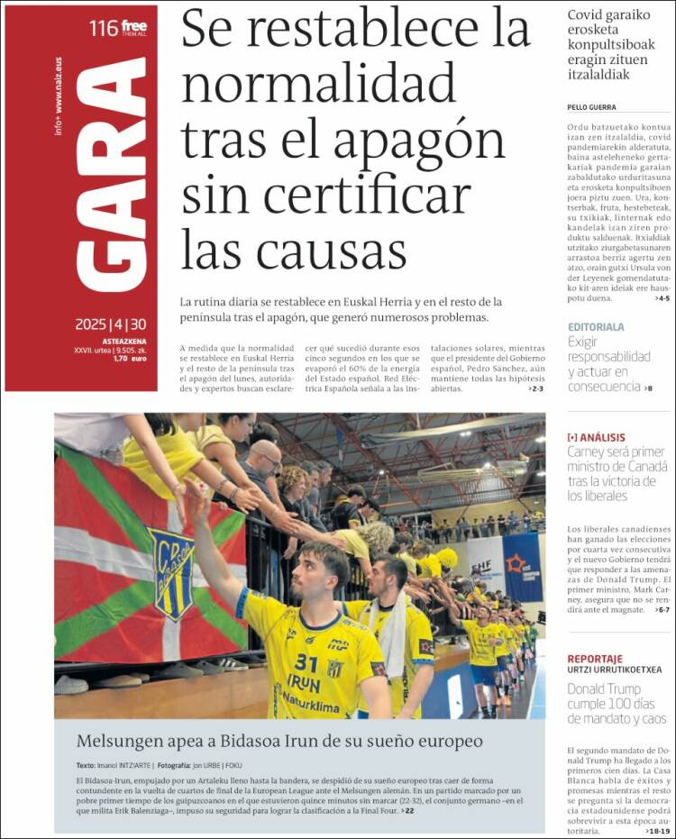 Portada de Gara (España)