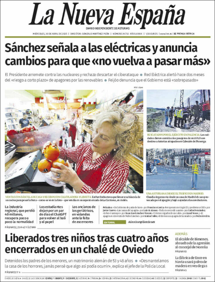 Portada de La Nueva España (España)