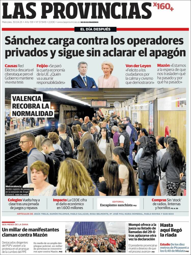 Portada de Las Provincias (España)