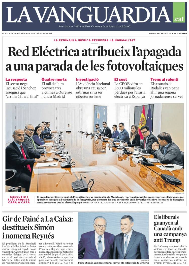 Portada de La Vanguardia (España)