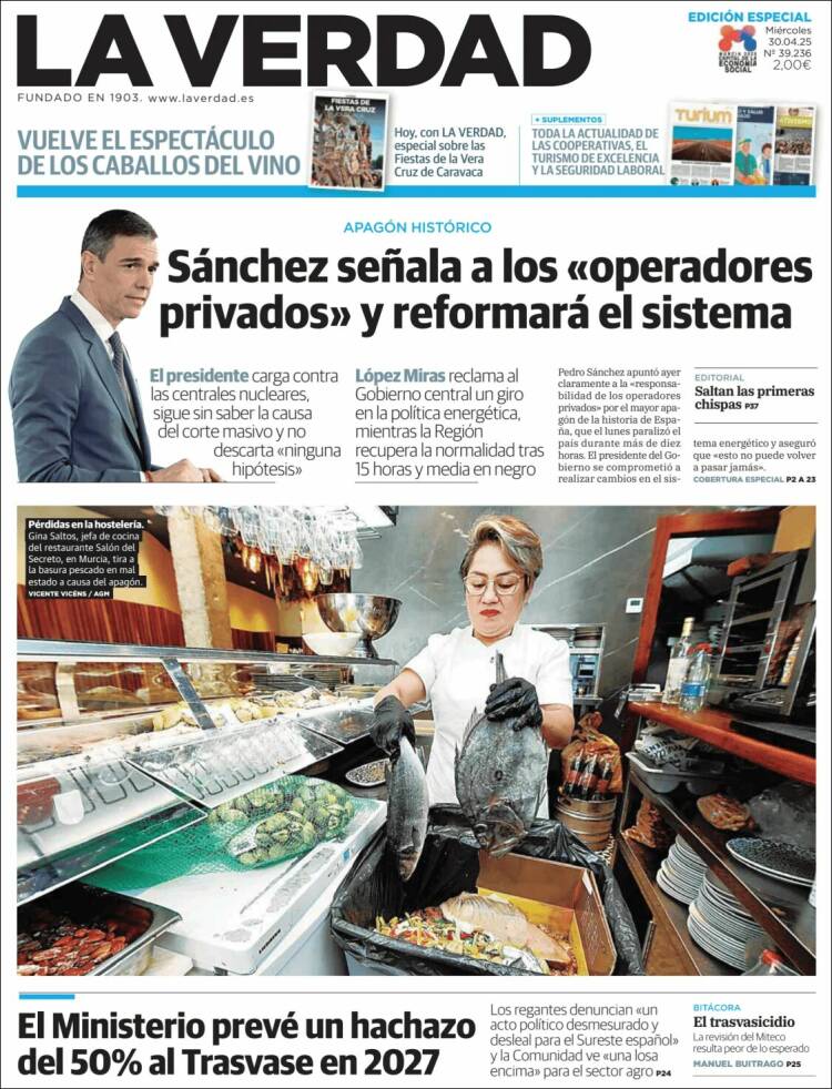 Portada de La Verdad de Cartagena (España)