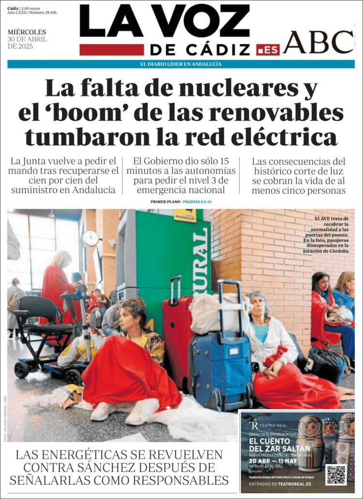 Portada de La Voz de Cádiz (España)