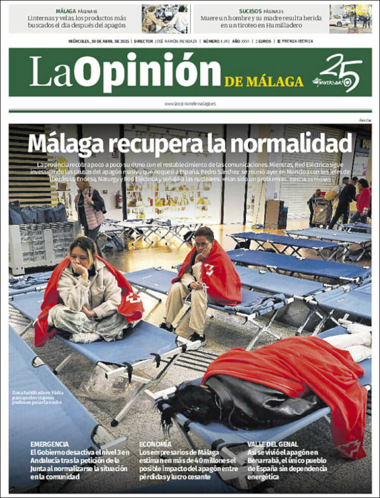 Portada de La Opinión de Málaga (España)