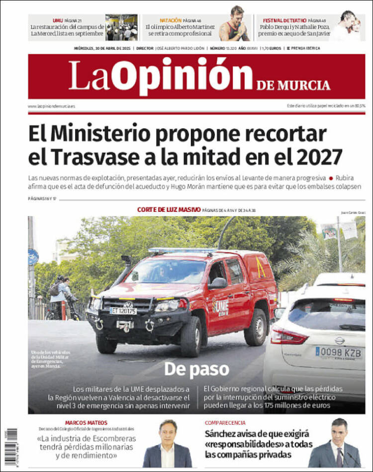 Portada de La Opinión de Murcia (España)