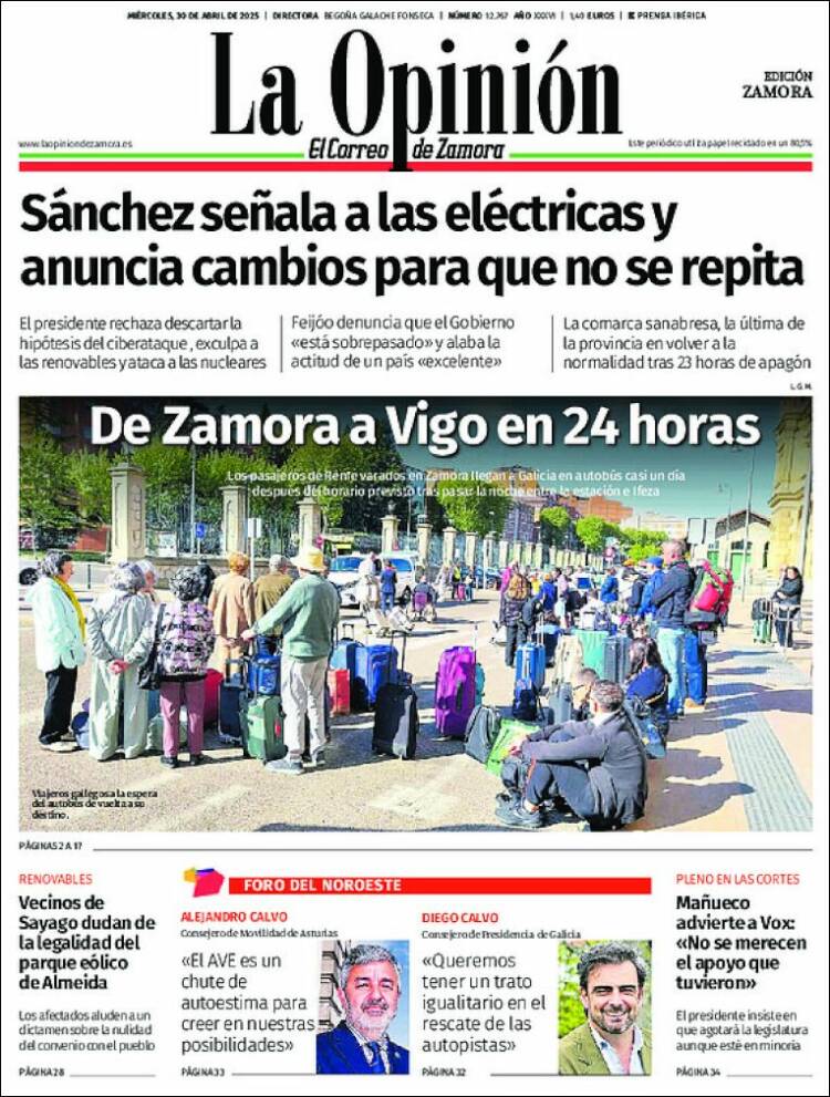 Portada de La Opinión - El Correo de Zamora (España)