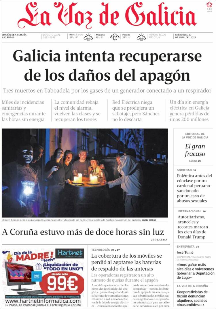 Portada de La Voz de Galicia (España)