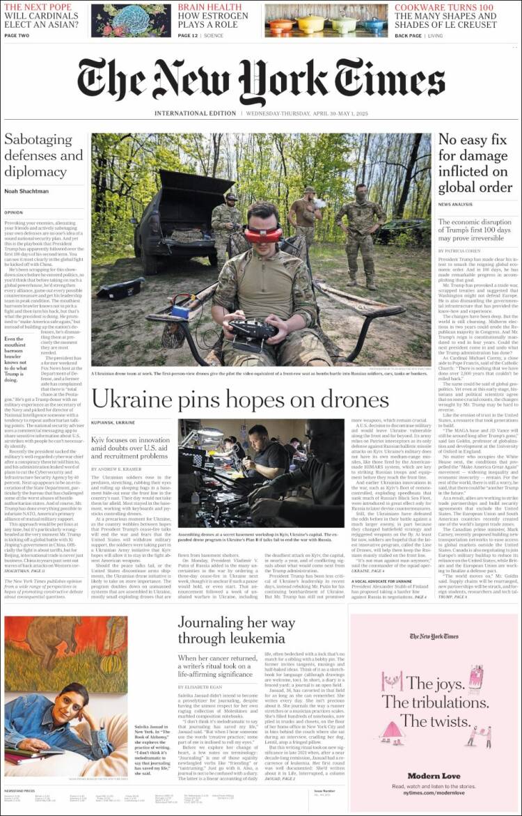 Portada de International New York Times (Europe)