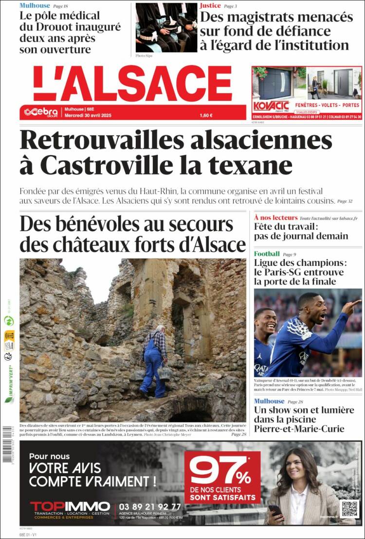 Portada de Journal L'Alsace (Francia)