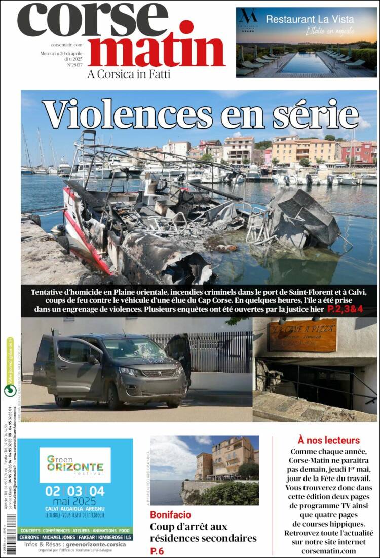 Portada de Corse-Matin (Francia)