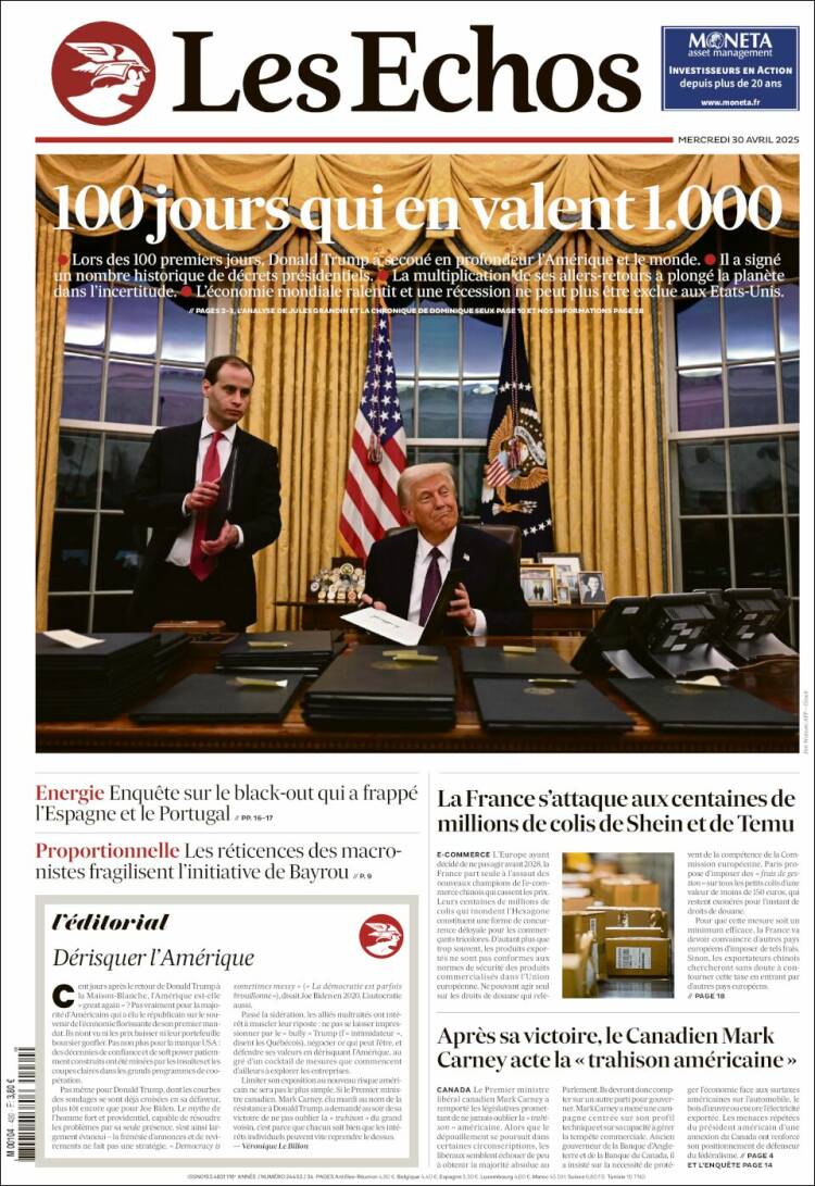 Portada de Les Echos (Francia)