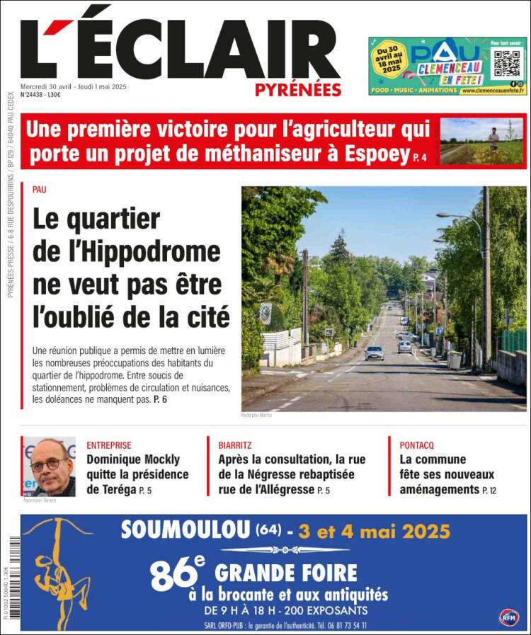 Portada de L'Eclair des Pyrénées (Francia)