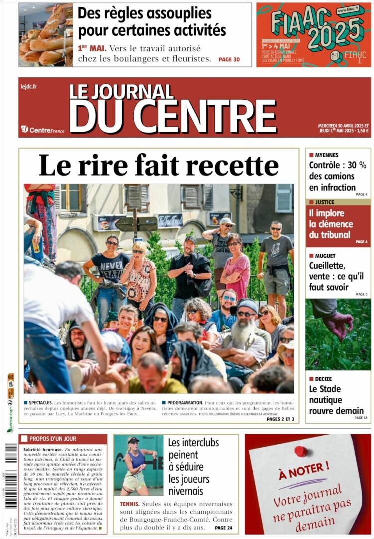 Portada de Le Journal du Centre (Francia)