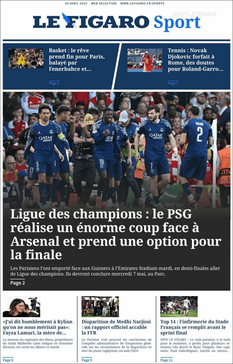 Portada de Le Figaro Sport (Francia)