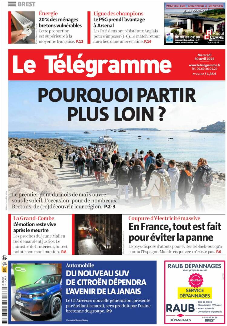 Portada de Télégramme (Francia)