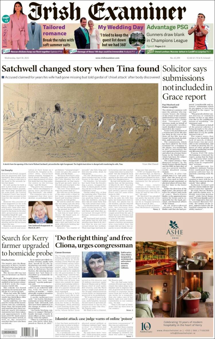 Portada de Irish Examiner (Irlanda)