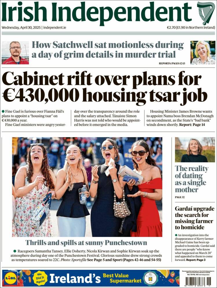 Portada de Irish Independent (Irlanda)