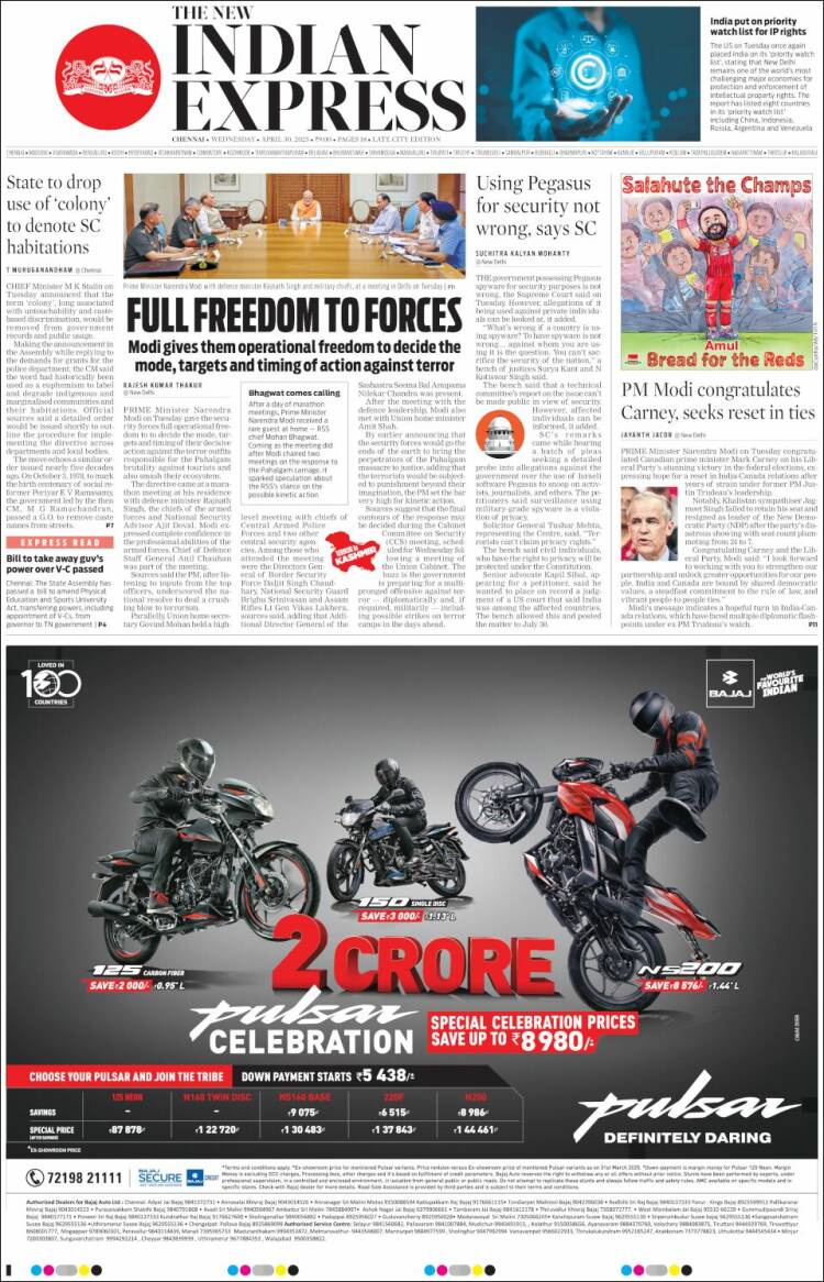 Portada de New Indian Express (India)