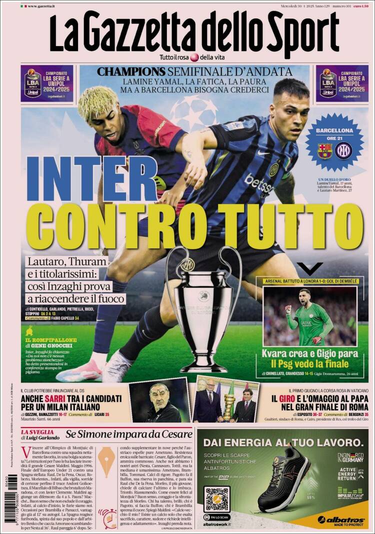 Portada de La Gazzetta dello Sport (Italie)