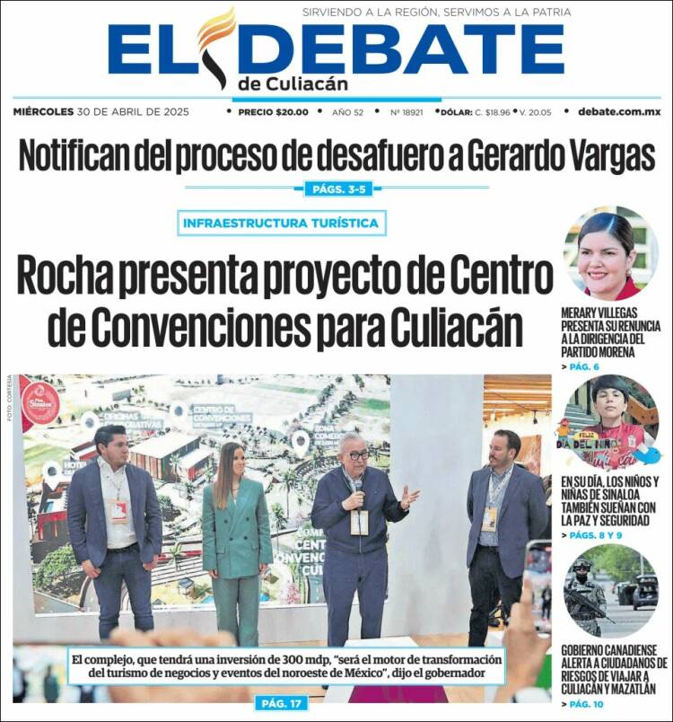 Portada de El Debate de Culiacán (México)
