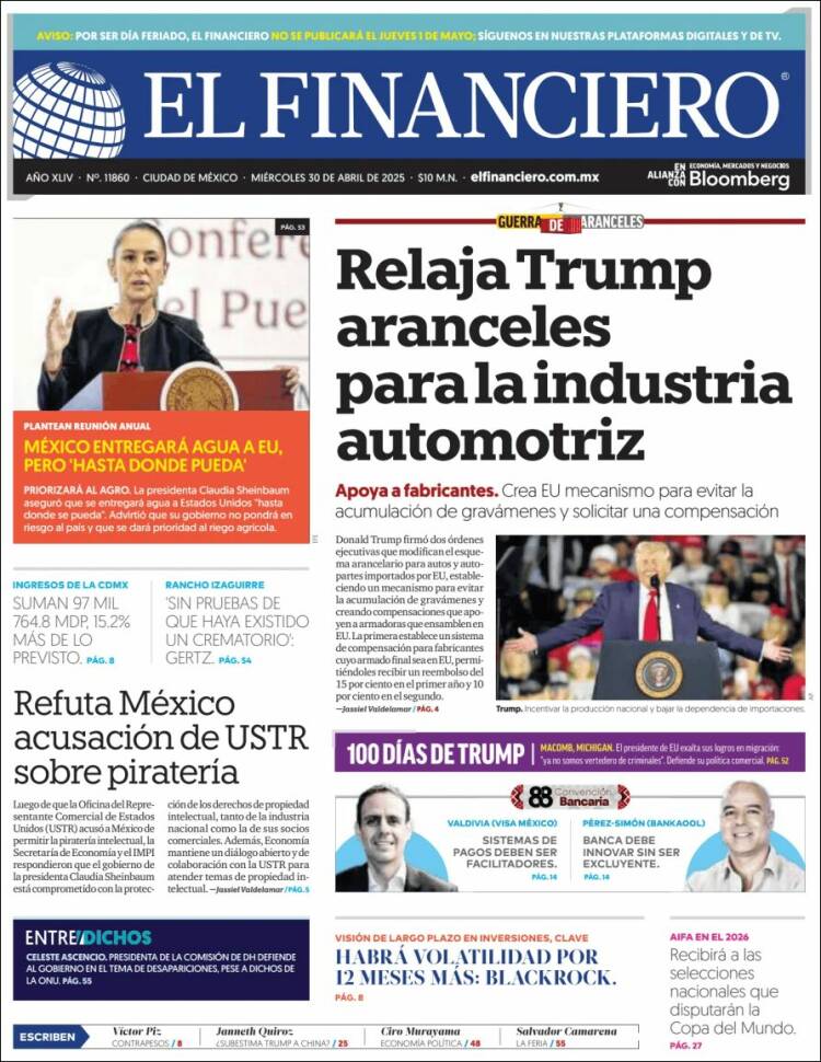 Portada de El Financiero (México)