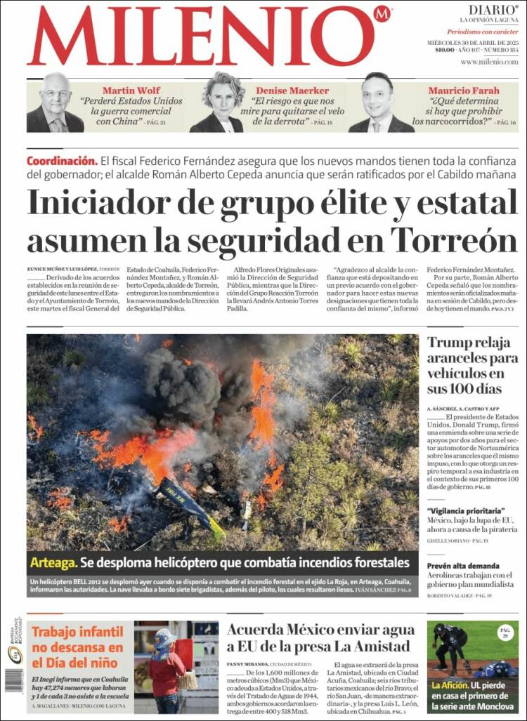 Portada de Milenio - Laguna (México)