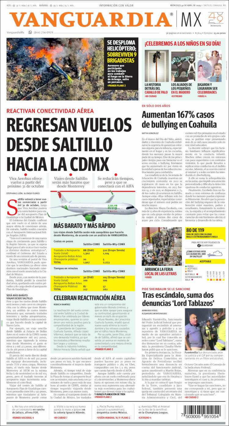 Portada de Vanguardia (México)