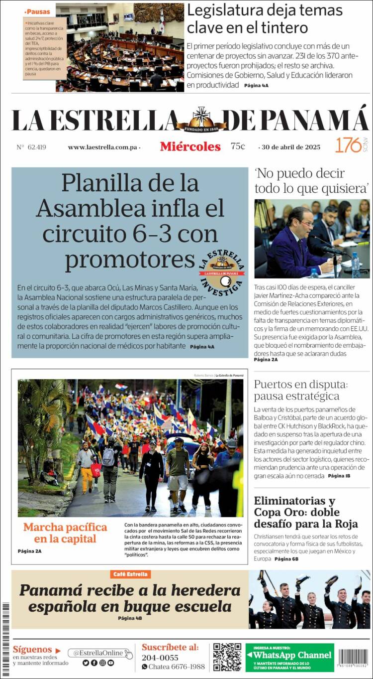 Portada de La Estrella de Panamá (Panam&aacute;)