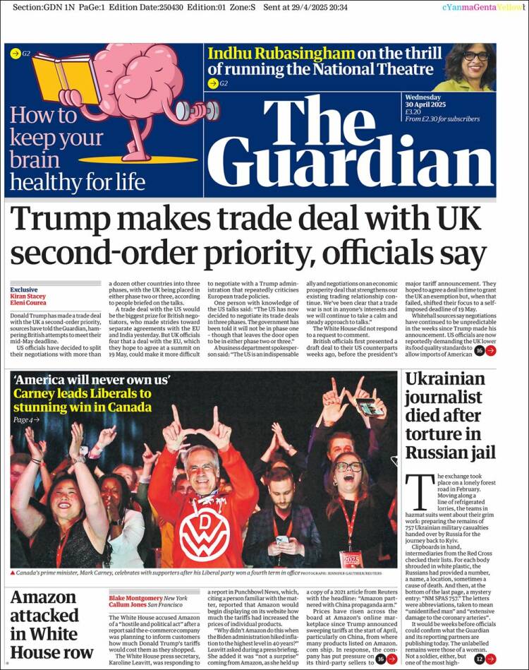 Portada de The Guardian (Reino Unido)