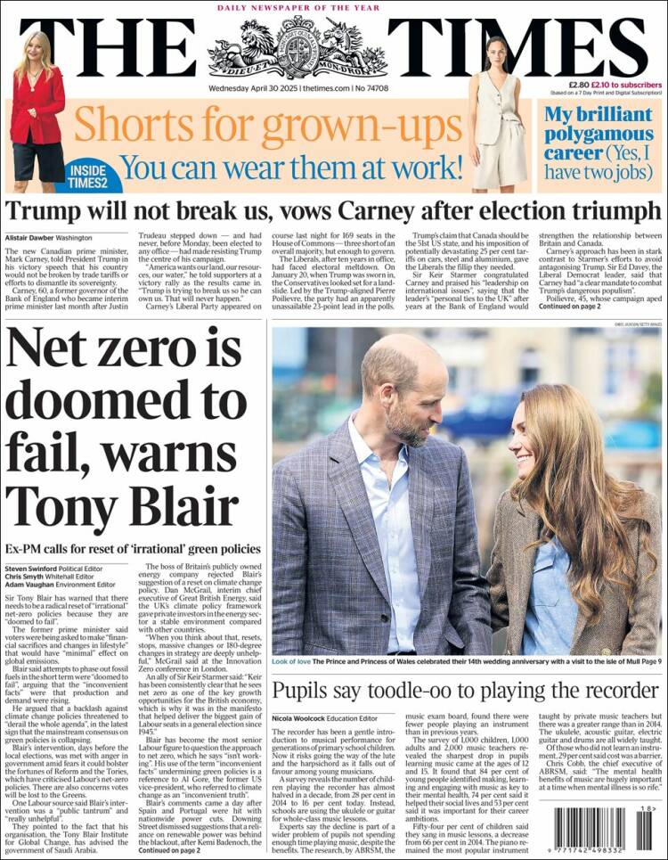Portada de The Times (Reino Unido)