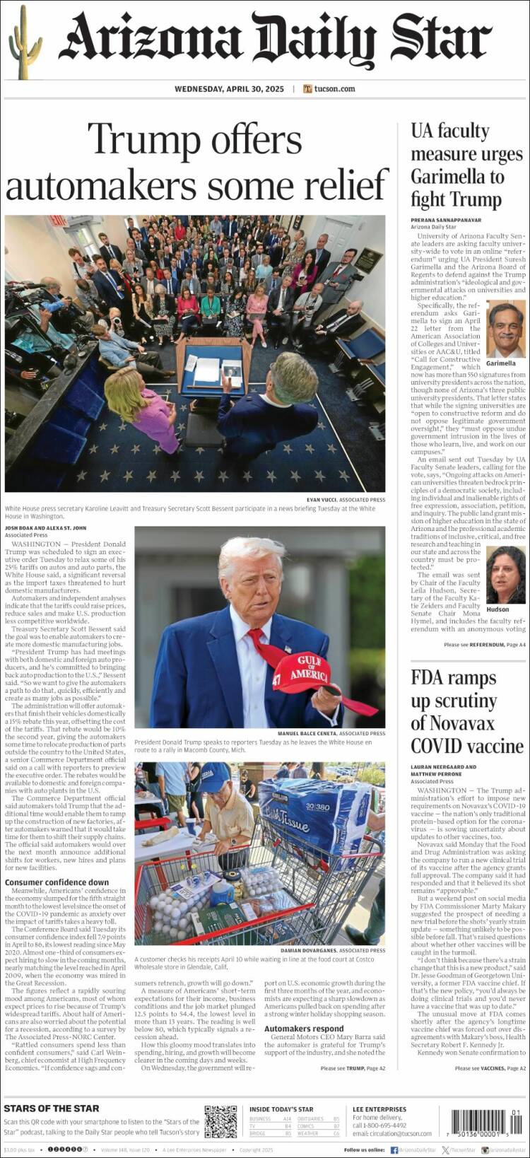 Portada de Arizona Daily Star (USA)