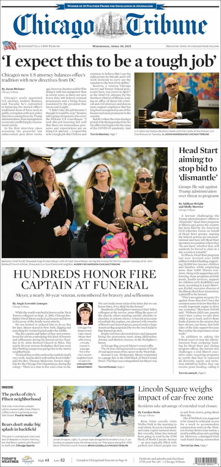 Portada de Chicago Tribune (USA)