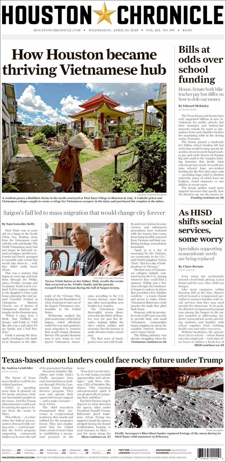 Portada de Houston Chronicle (USA)