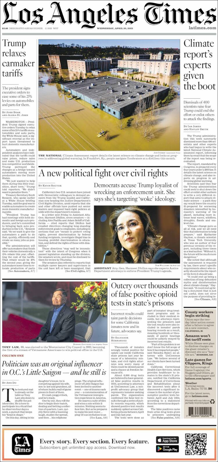 Portada de Los Angeles Times (USA)