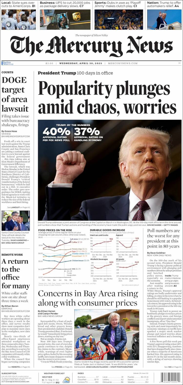Portada de San Jose Mercury News (USA)