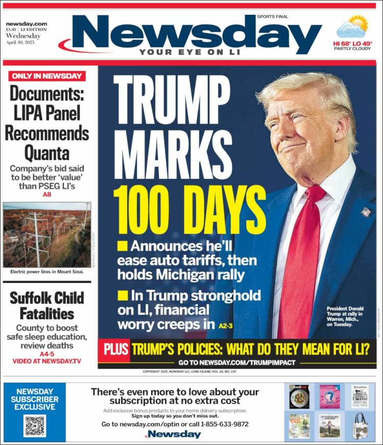 Portada de Newsday (USA)