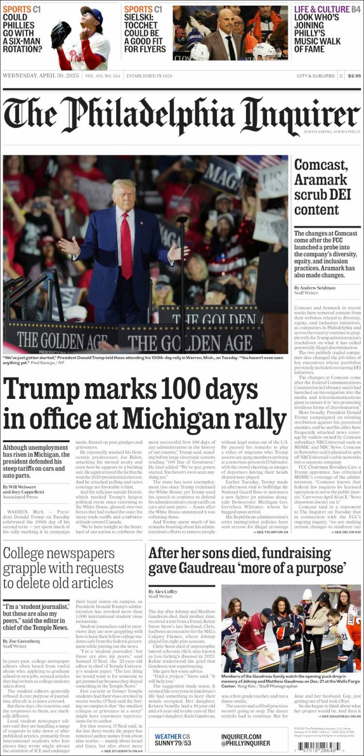 Portada de Philadelphia Inquirer (USA)
