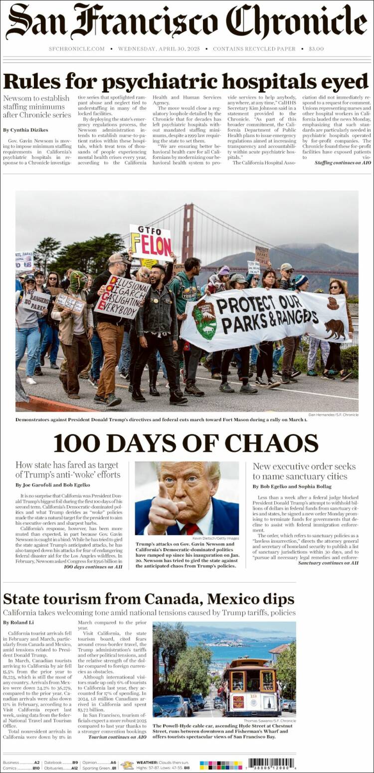 Portada de San Francisco Chronicle (USA)
