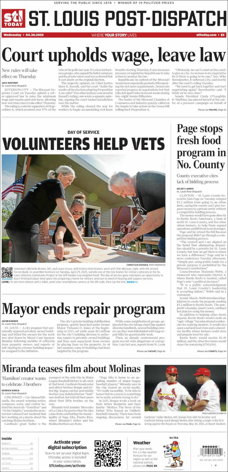 Portada de St. Louis Post-Dispatch (USA)