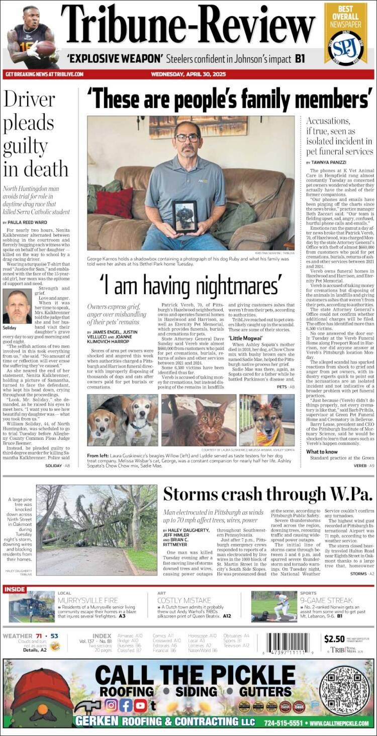Portada de Tribune-Review (USA)