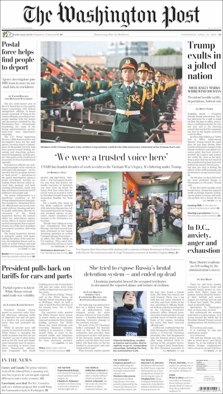 Portada de The Washington Post (USA)