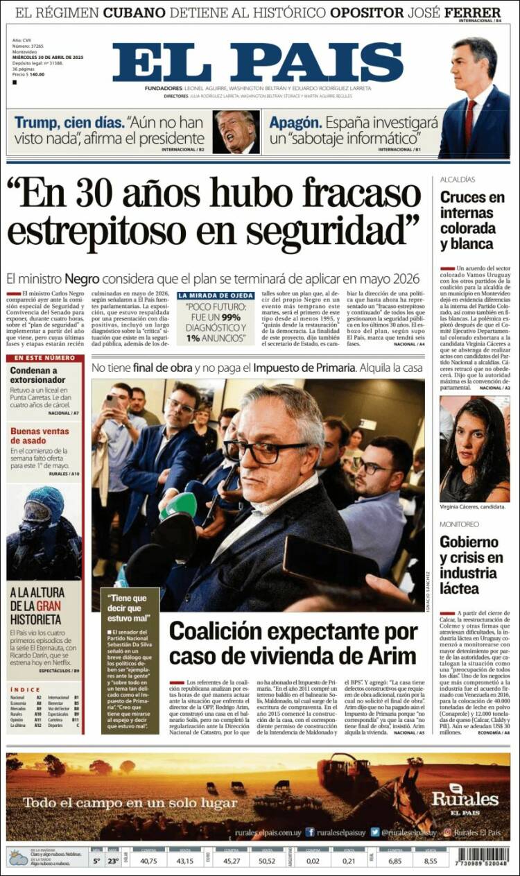 Portada de El País (Uruguay)