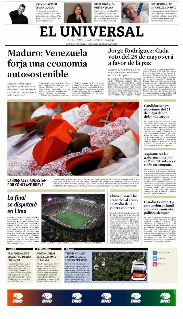 Portada de Universal (Venezuela)