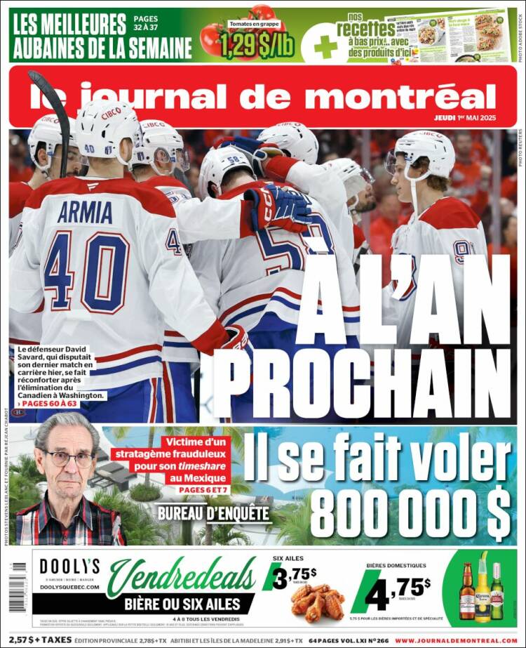 Portada de Le Journal de Montréal (Canadá)