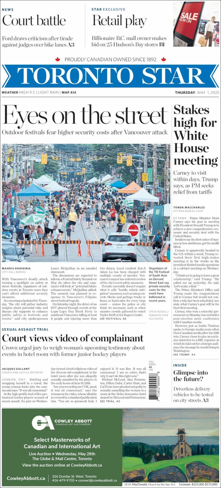 Portada de The Toronto Star (Canadá)
