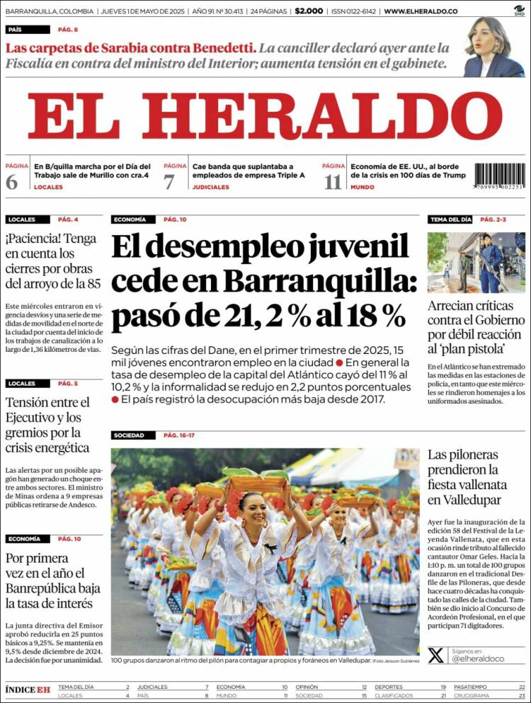 Portada de El Heraldo (Colombia)