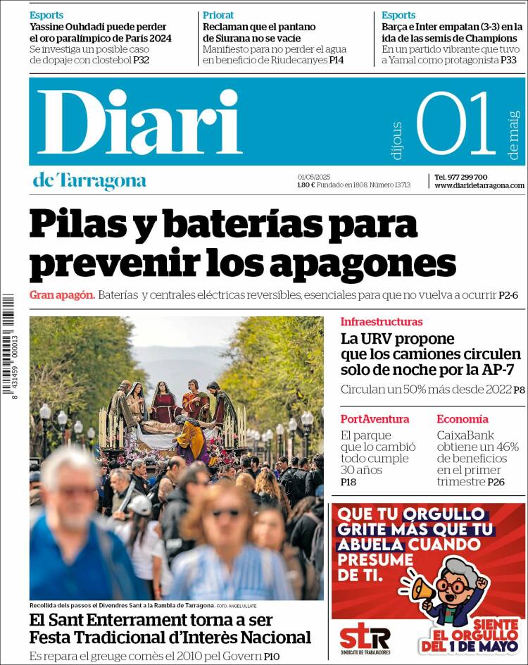 Portada de Diari de Tarragona (España)