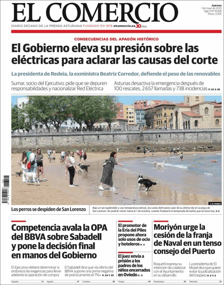 Portada de El Comercio - Gijón (España)