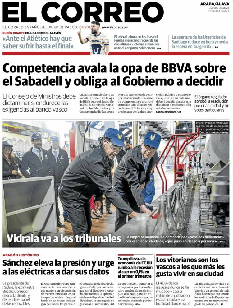 Portada de El Correo - Álava (España)
