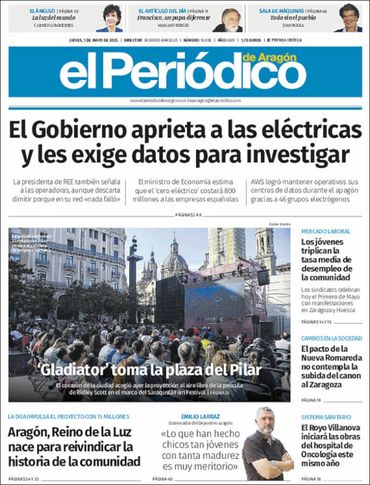 Portada de El Periódico de Aragón (España)