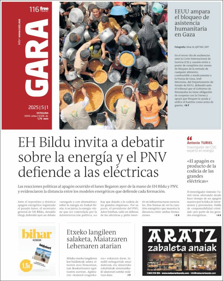 Portada de Gara (España)